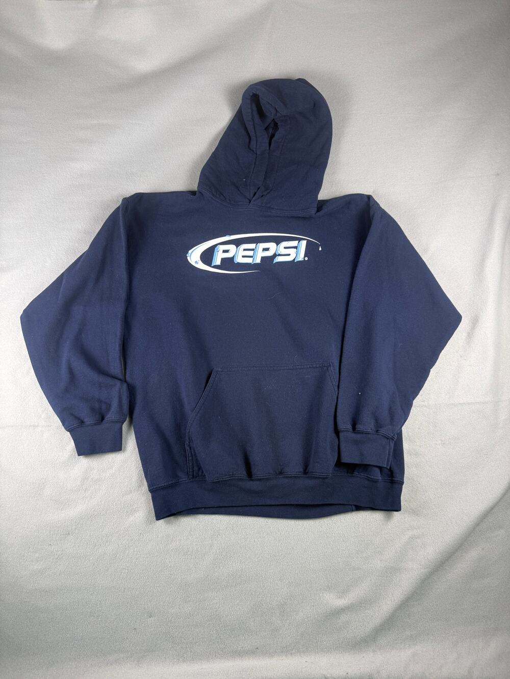 Pepsi Hoodie Mens L Blue Kangaroo Pocket Spellout Graphics Gildan Sweatshirt